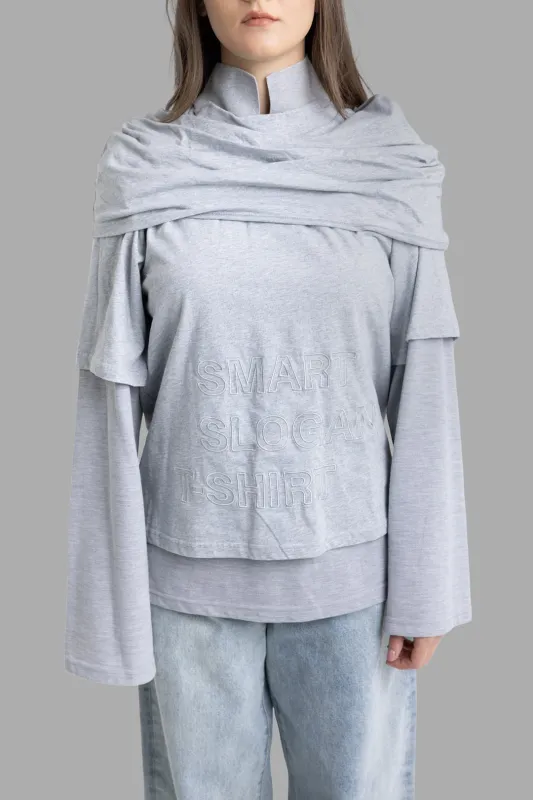 Multi Layer Smart Slogan Long Sleeve T-Shirt in Grey sold by Plus Zero Concept Store