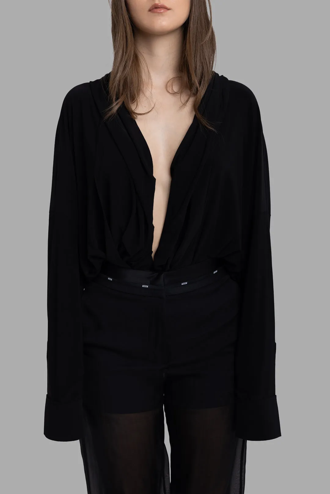 Hooded Super Oversized Shirt Bodysuit in Black sold by Plus Zero Concept Store