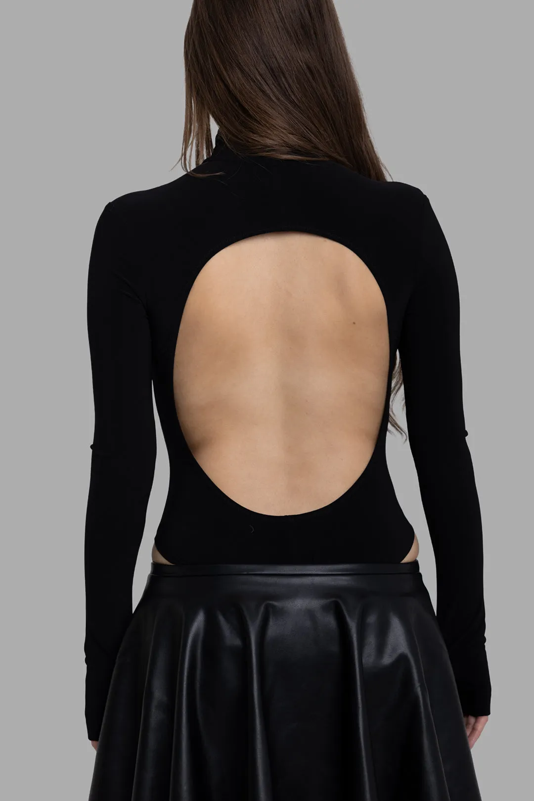 Black Long Sleeve Turtle Open Back Bodysuit sold by Plus Zero Concept Store product image thumbnail 3