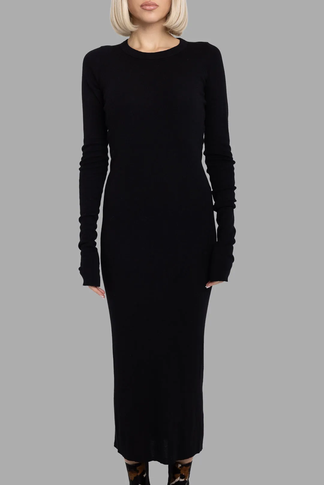 Rib Long Sleeve Midi Dress in Black sold by Plus Zero Concept Store