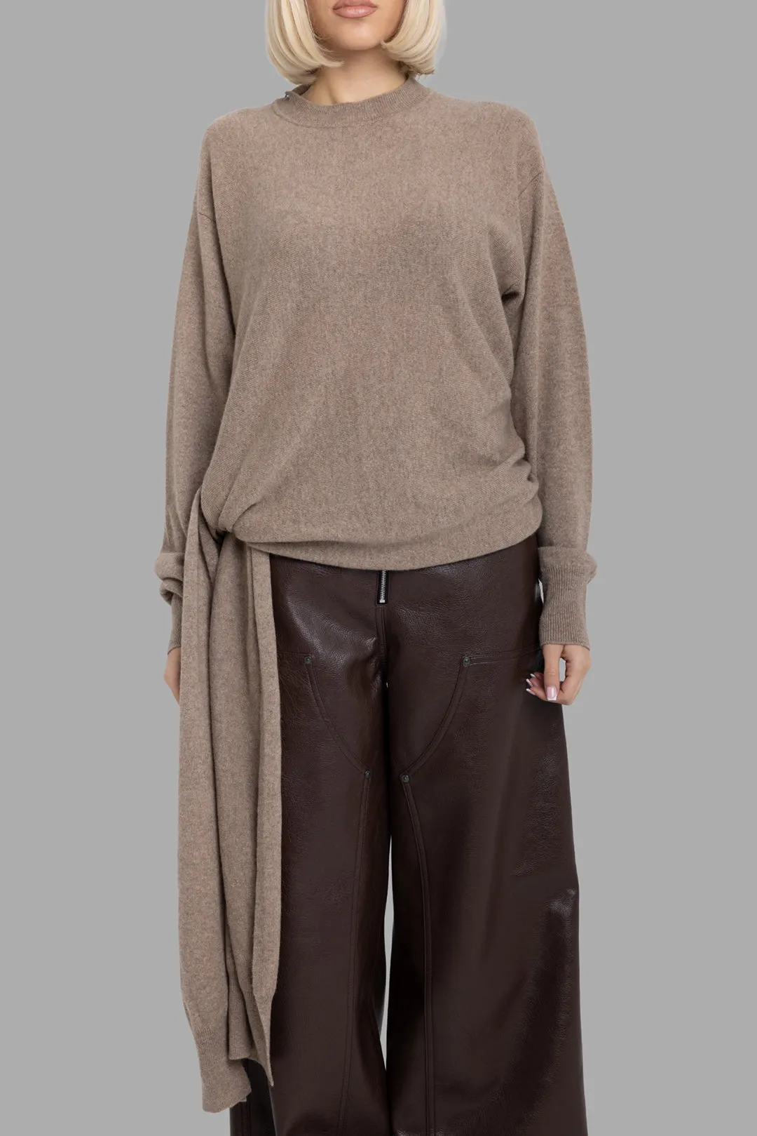 Tan Cashmere Wrap Top sold by Plus Zero Concept Store