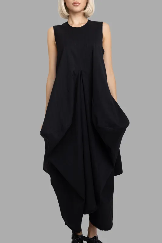 Alani Black Draped Linen-Silk Dress sold by Plus Zero Concept Store