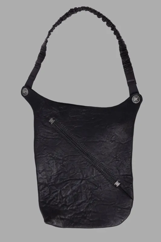 Black crossbody leather bag with diagonal zip sold by Plus Zero Concept Store
