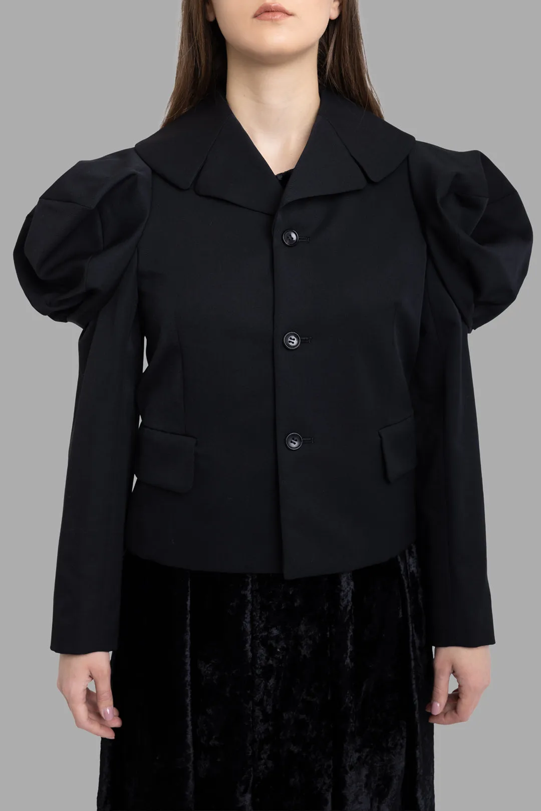Black Puff-Sleeve Wool Jacket sold by Plus Zero Concept Store
