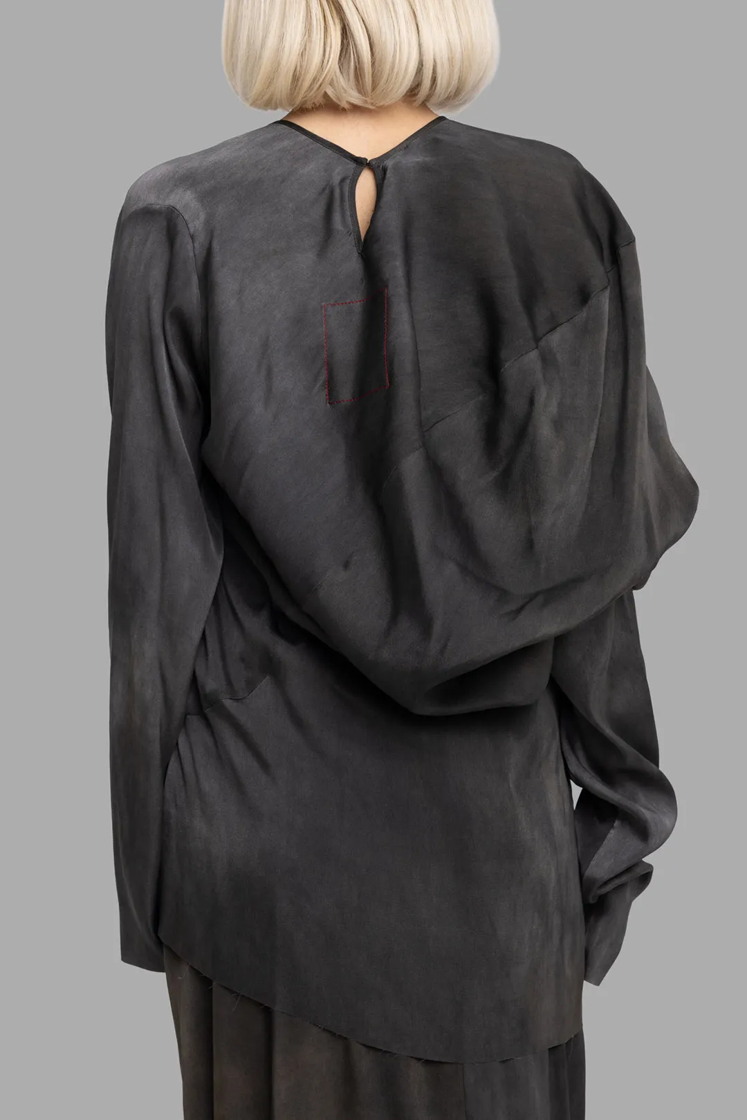 Trek Draped Silk Top in Dark Grey Tavella sold by Plus Zero Concept Store product image thumbnail 3