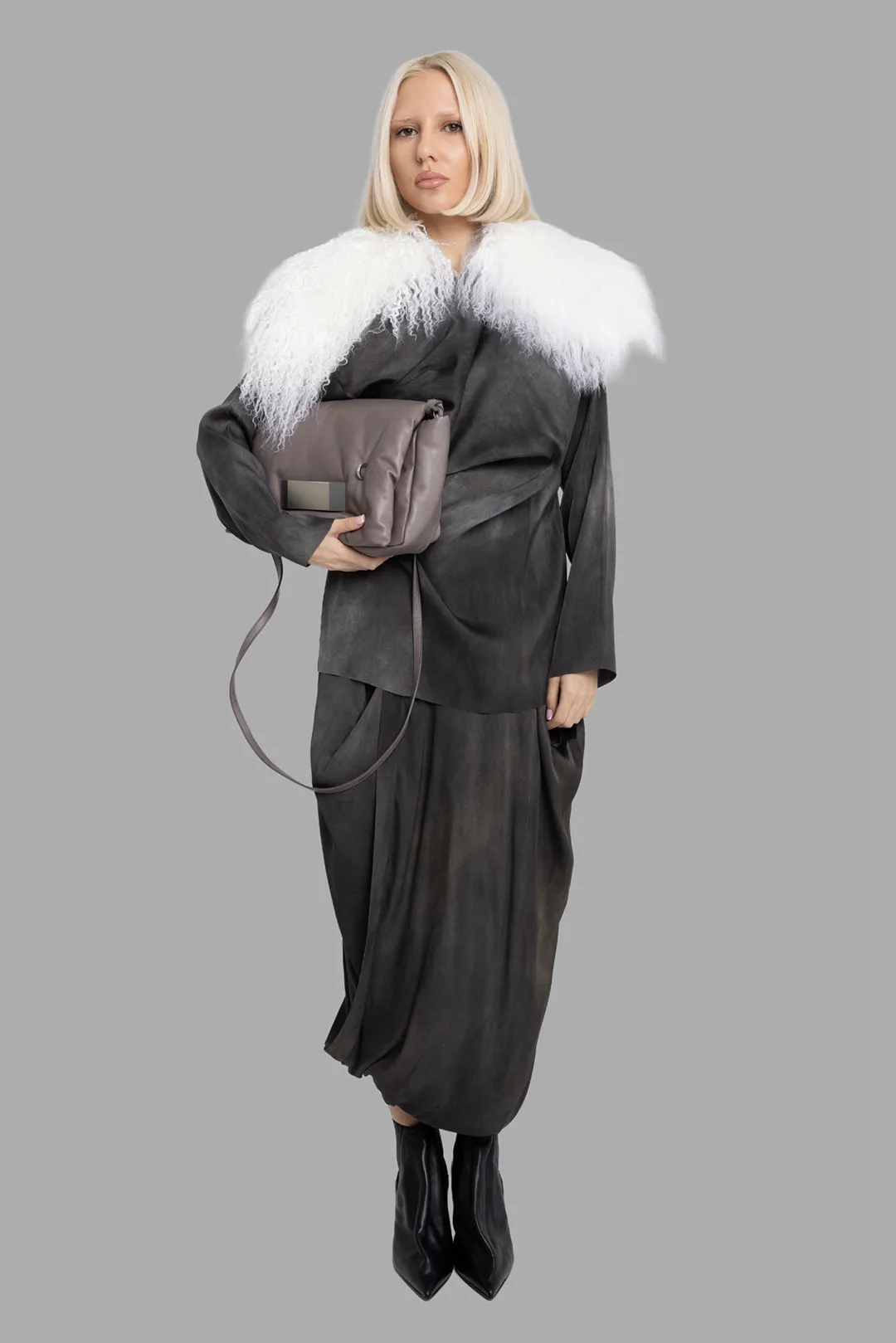 Trek Draped Silk Top in Dark Grey Tavella sold by Plus Zero Concept Store product image thumbnail 2