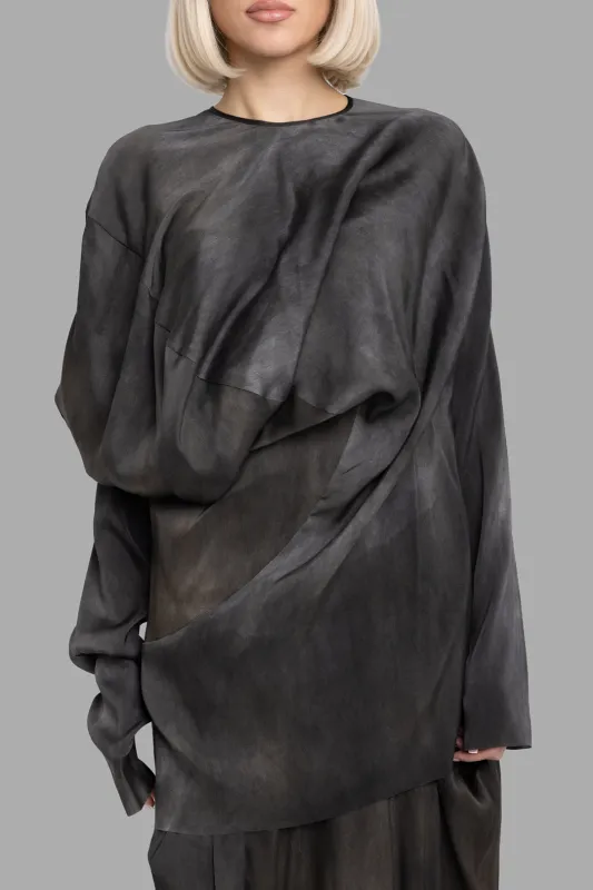 Trek Draped Silk Top in Dark Grey Tavella made by UMA WANG