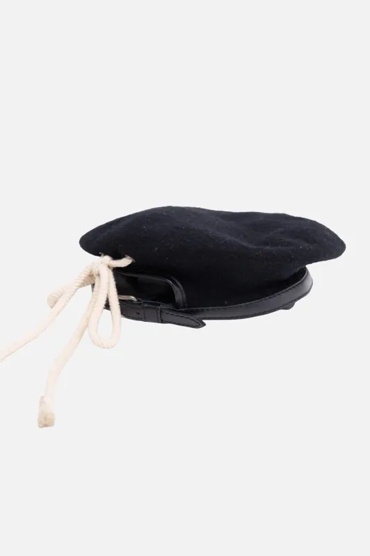 Black Lambswool Beret with Lace-Up Detail made by Plus Zero Concept Store