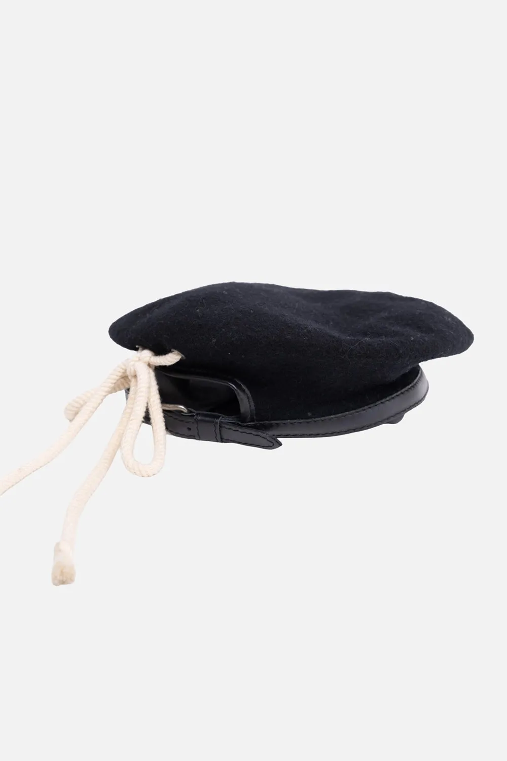 Black Lambswool Beret with Lace-Up Detail sold by Plus Zero Concept Store