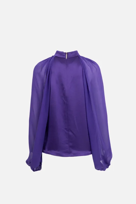 Sheer-Sleeve Satin Blouse sold by Plus Zero Concept Store