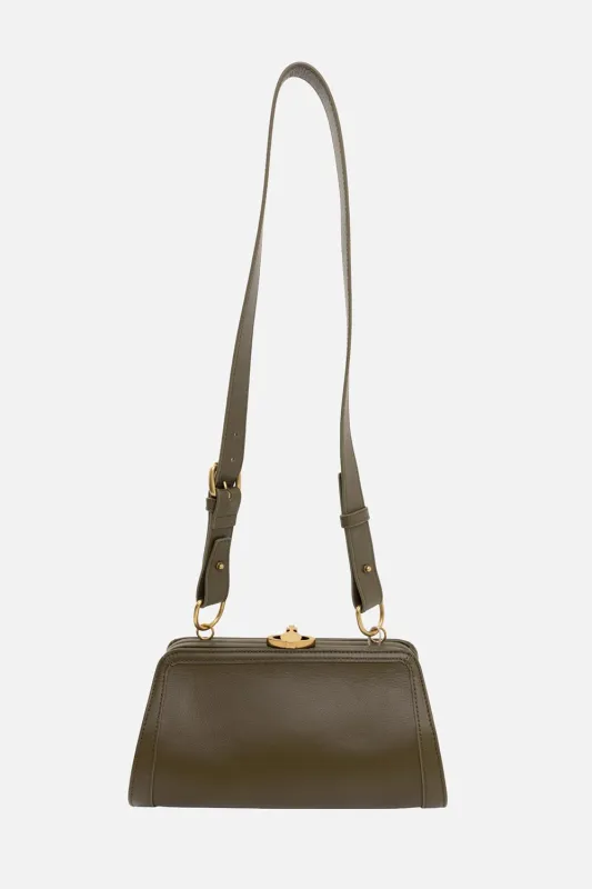 Khaki Cross Frame Bag made by Vivienne Westwood