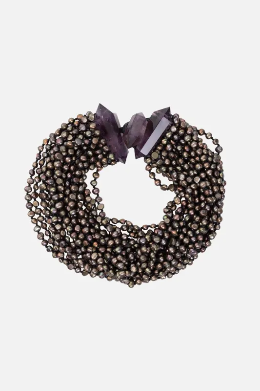 Amethyst and Freshwater Pearl Multi-Strand Necklace made by Monies