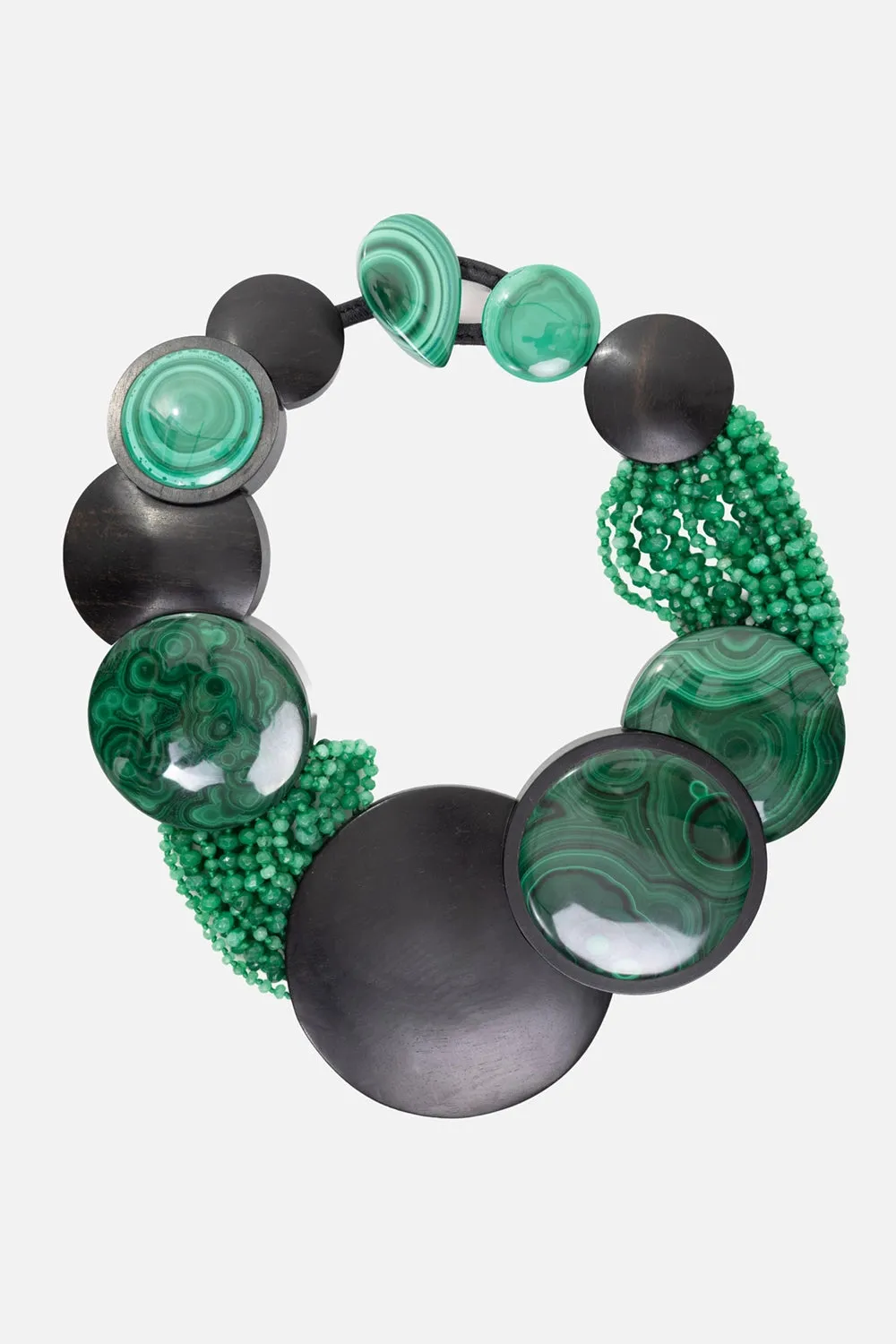 Aventurine, Malachite and Ebony Statement Necklace sold by Plus Zero Concept Store