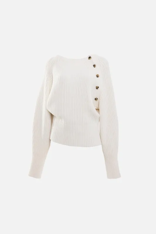 Ribbed Button-Shoulder Sweater made by A.W.A.K.E. MODE