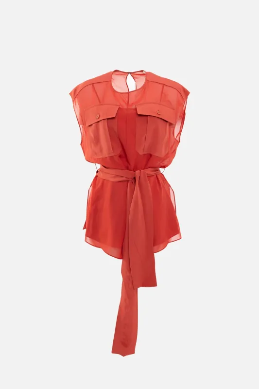 Crepe de Soie Belted Blouse made by Joseph