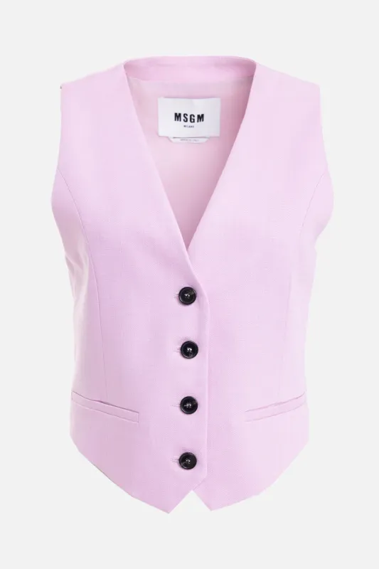 Pink Tailored V-Neck Vest made by MSGM