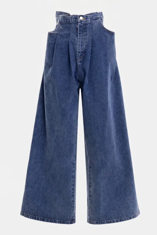 Dark Wash Pleated Wide-Leg Jeans made by Natasha Zinko