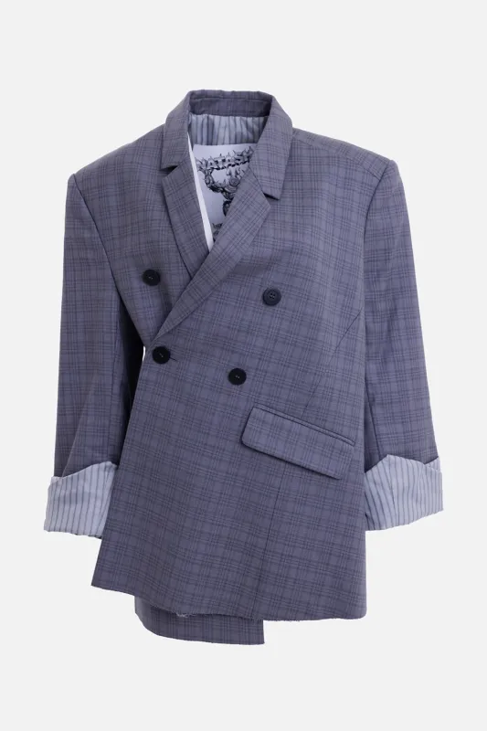 Grey Checked Rolled-Sleeve Blazer made by Natasha Zinko