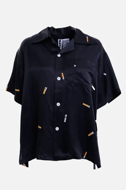 Black Cigarette-Print Cabana Shirt made by Natasha Zinko