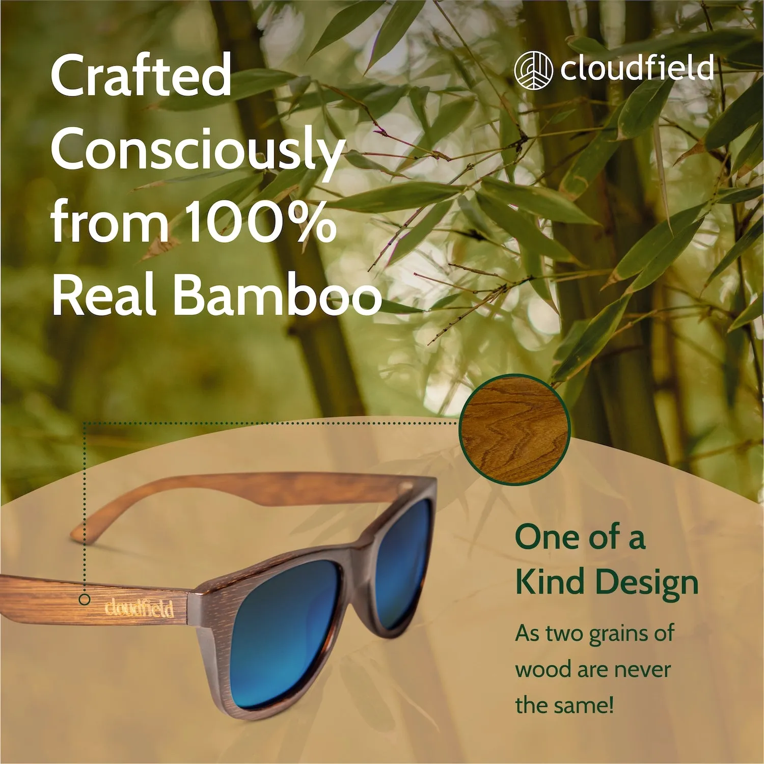 Cloudfield Unisex Polarized Wood Sunglasses - Blue sold by Cloudfield product image thumbnail 3