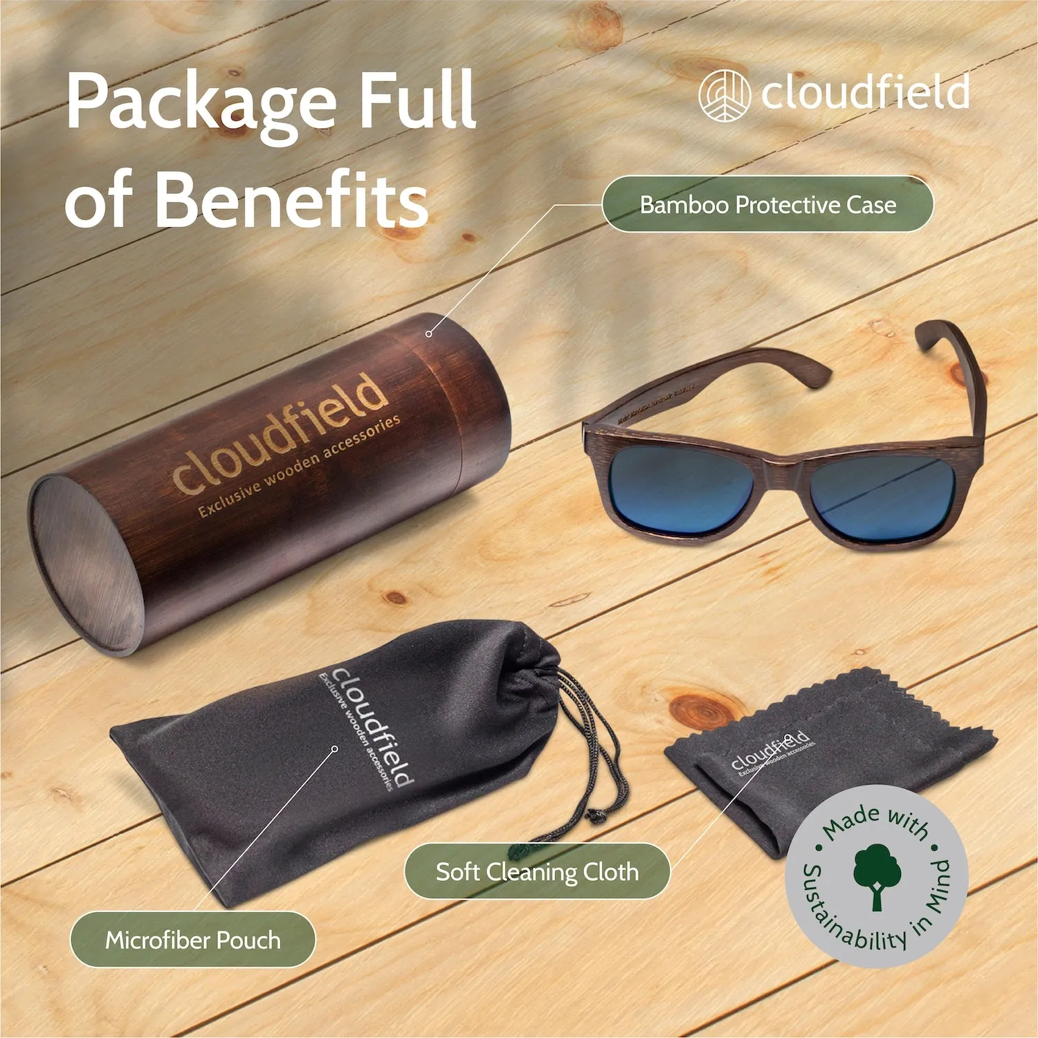 Cloudfield Unisex Polarized Wood Sunglasses - Blue sold by Cloudfield product image thumbnail 5