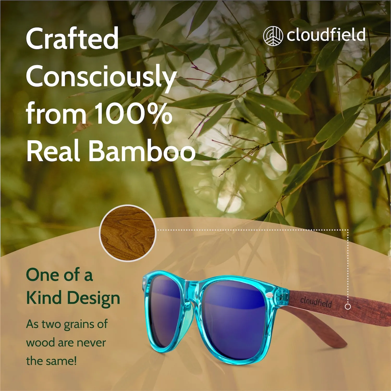 Cloudfield Unisex Polarized Wood Sunglasses - Ocean Blue sold by Cloudfield product image thumbnail 2