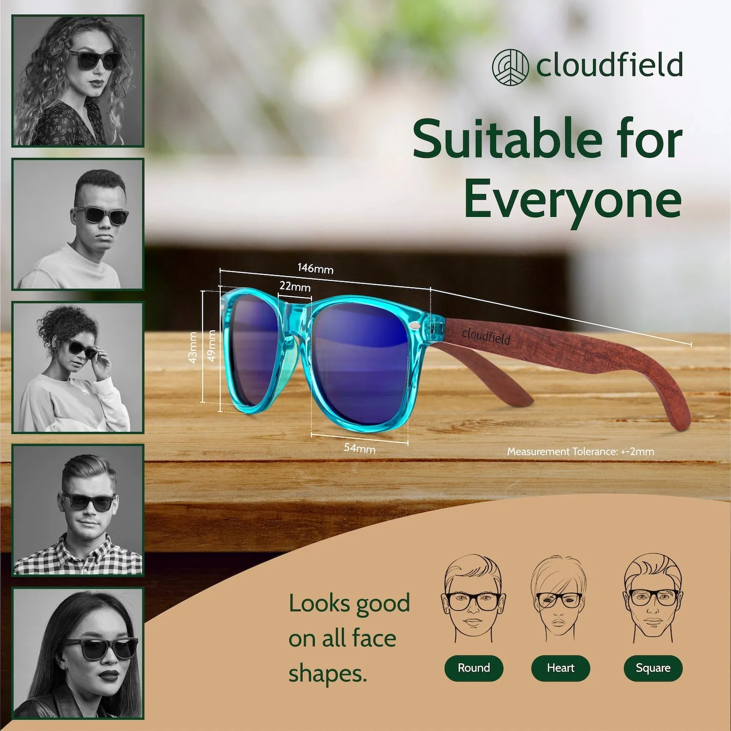 Cloudfield Unisex Polarized Wood Sunglasses - Ocean Blue sold by Cloudfield product image thumbnail 4
