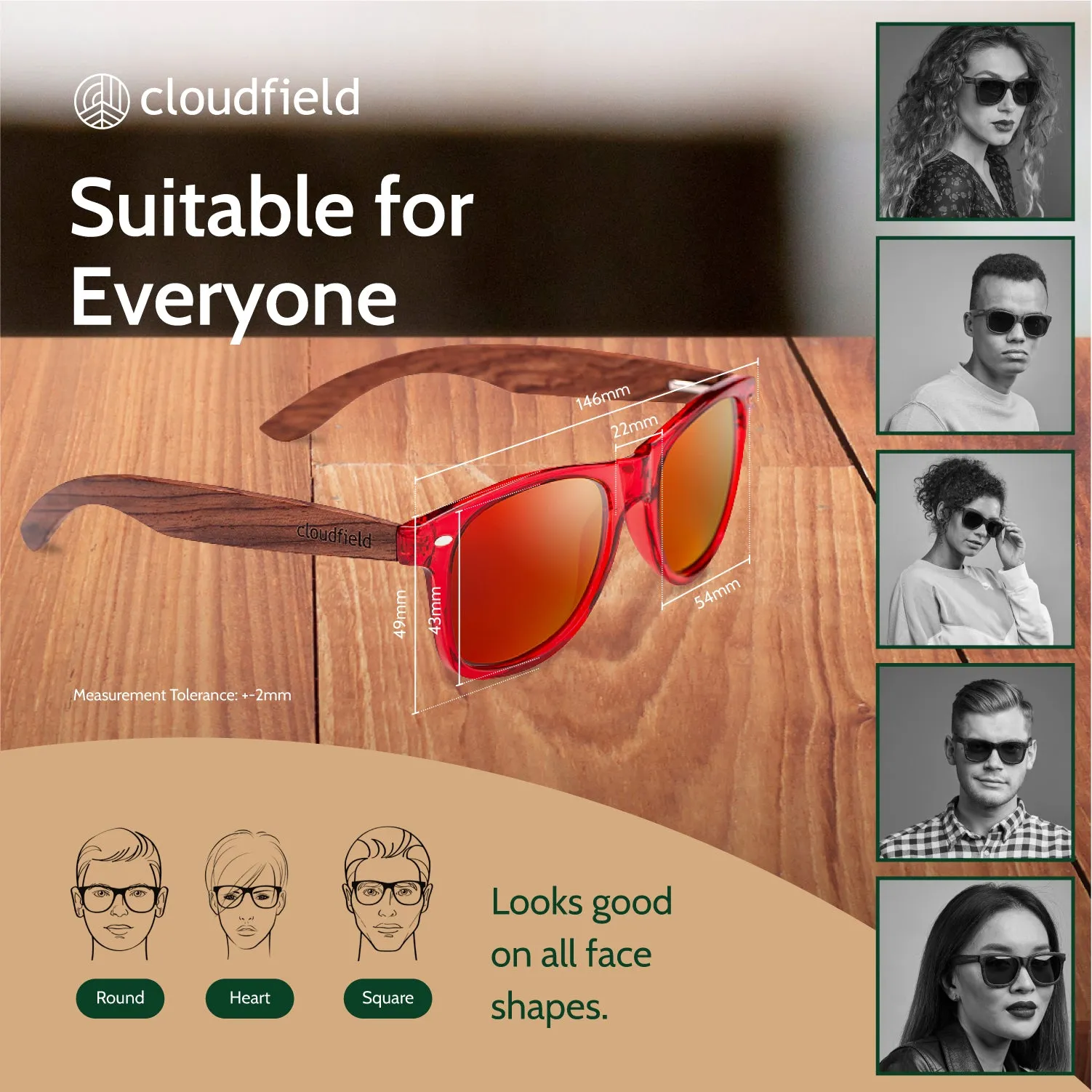 Cloudfield Unisex Polarized Wood Sunglasses - Red sold by Cloudfield product image thumbnail 5