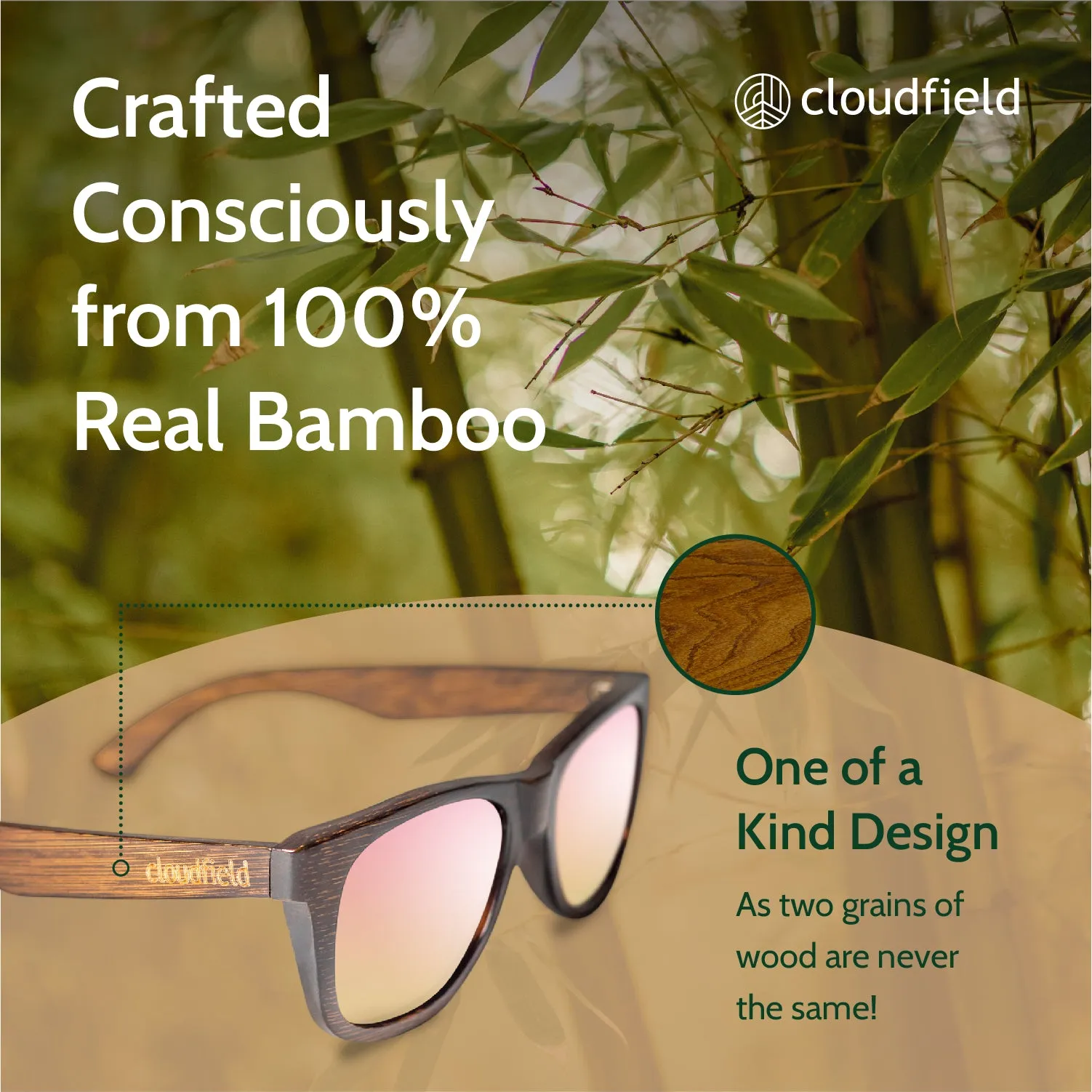 Cloudfield Unisex Polarized Wood Sunglasses - Rose Gold sold by Cloudfield product image thumbnail 2