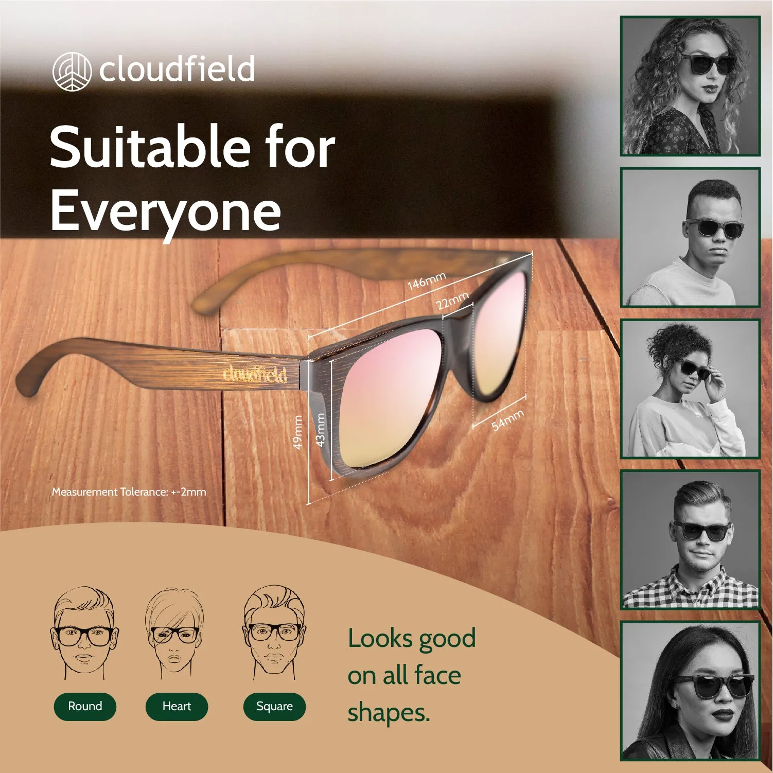 Cloudfield Unisex Polarized Wood Sunglasses - Rose Gold sold by Cloudfield product image thumbnail 5