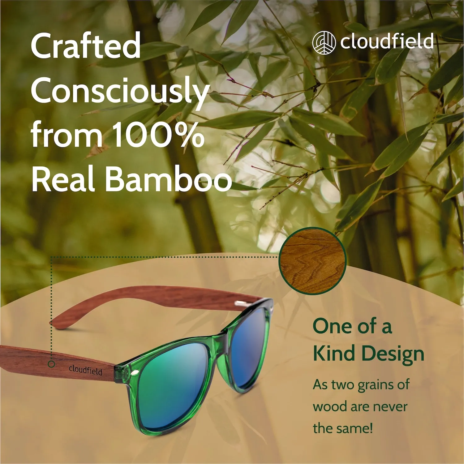 Cloudfield Unisex Polarized Wood Sunglasses - Blue Green sold by Cloudfield product image thumbnail 4