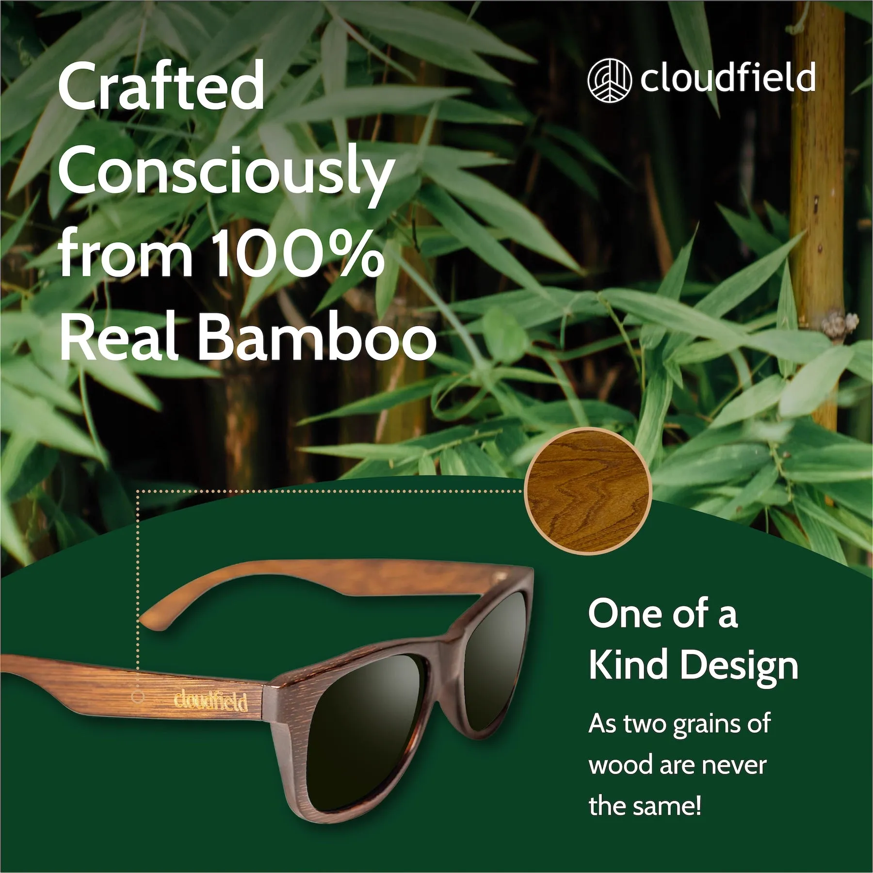 Cloudfield Unisex Polarized Wood Sunglasses - Oakwood sold by Cloudfield product image thumbnail 3