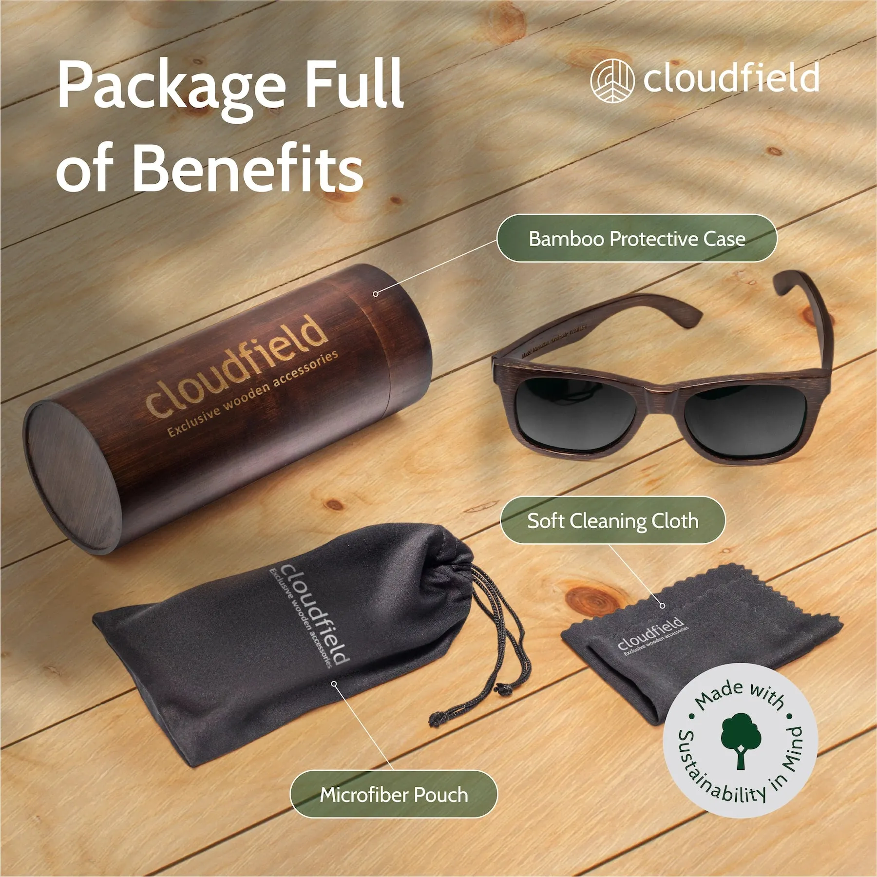 Cloudfield Unisex Polarized Wood Sunglasses - Oakwood sold by Cloudfield product image thumbnail 5