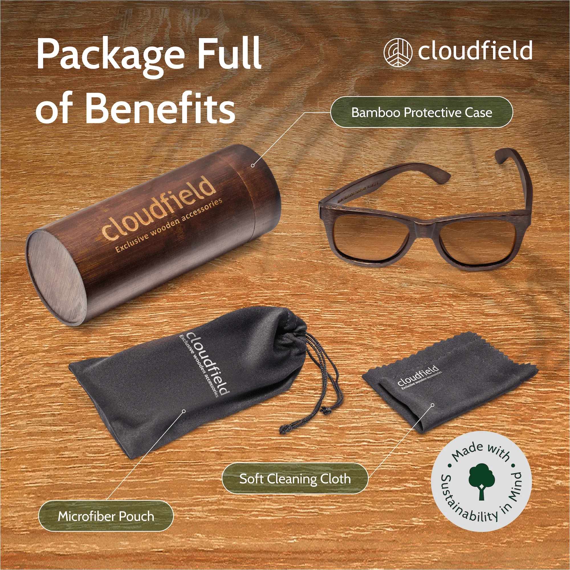 Cloudfield Unisex Polarized Wood Sunglasses - Brown sold by Cloudfield product image thumbnail 4
