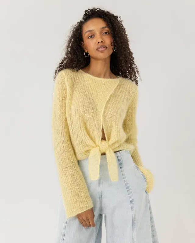 Skraistas: Butter Yellow Silk & Mohair Cropped Cardigan made by The Knotty Ones