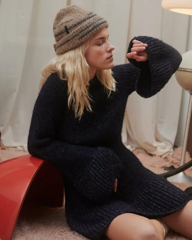 Raštų: Buckwheat & Blue Alpaca Wool Beanie made by The Knotty Ones