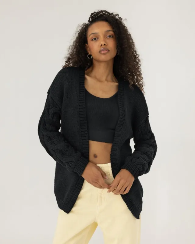 Kovas: Raven Black Cotton Cardigan made by The Knotty Ones