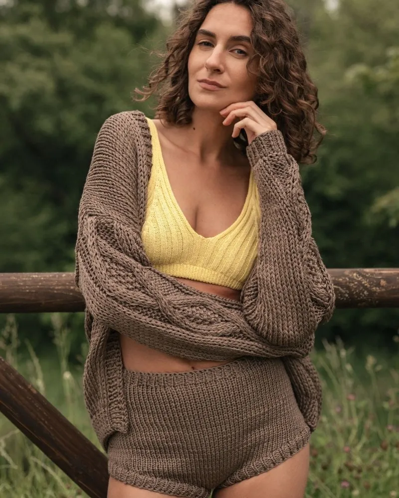 Tom: Taupe Cardigan & Hot Pants Set sold by The Knotty Ones product image thumbnail 2