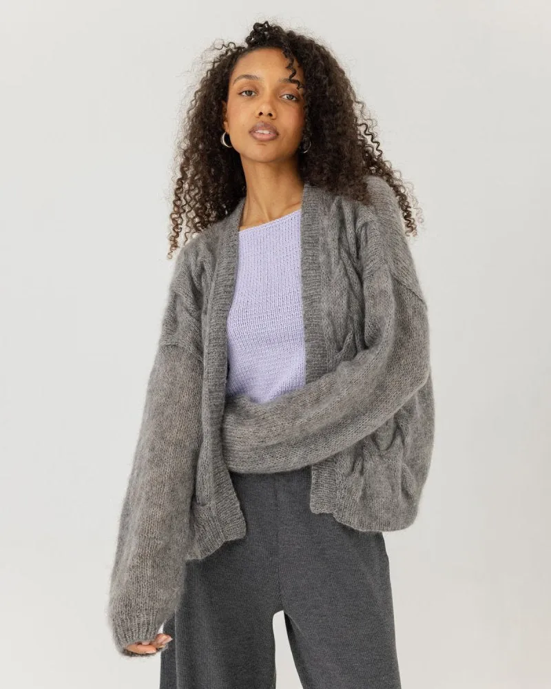 Twisted Erik: Fog Grey Silk Mohair Cardigan sold by The Knotty Ones