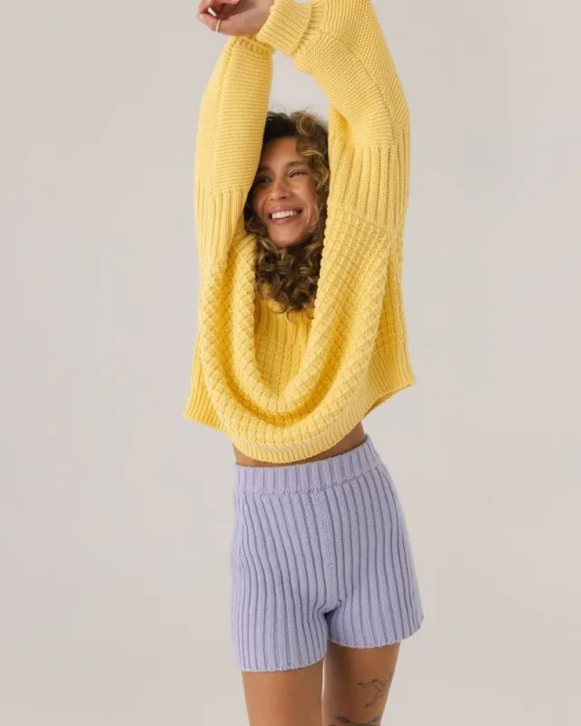 Delčia: Lemon Cotton Sweater & Lilac Shorts Set sold by The Knotty Ones