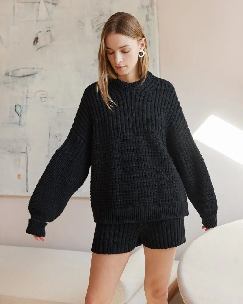 Delčia: Black Cotton Sweater & Shorts Set sold by The Knotty Ones