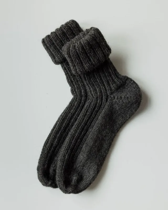 Rib Socks: Charcoal Wool sold by The Knotty Ones