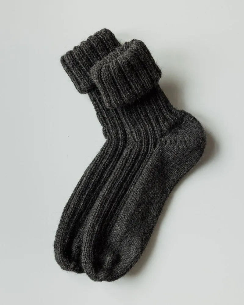 Rib Socks: Charcoal Wool sold by The Knotty Ones