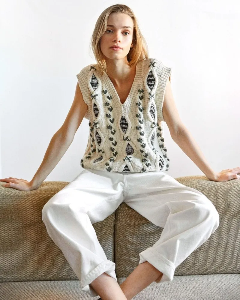 Laimė: Embroidered Oat Milk Alpaca Wool & Cotton Vest sold by The Knotty Ones product image thumbnail 2