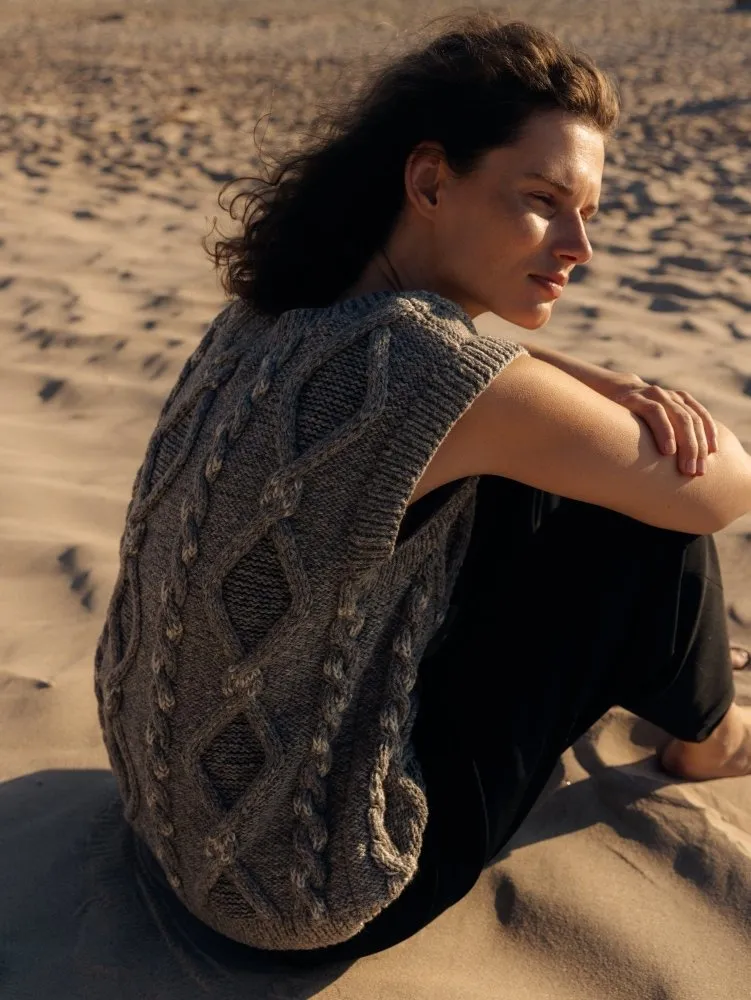 Laimė: Embroidered Cloud Grey Alpaca Wool & Cotton Vest sold by The Knotty Ones product image thumbnail 2