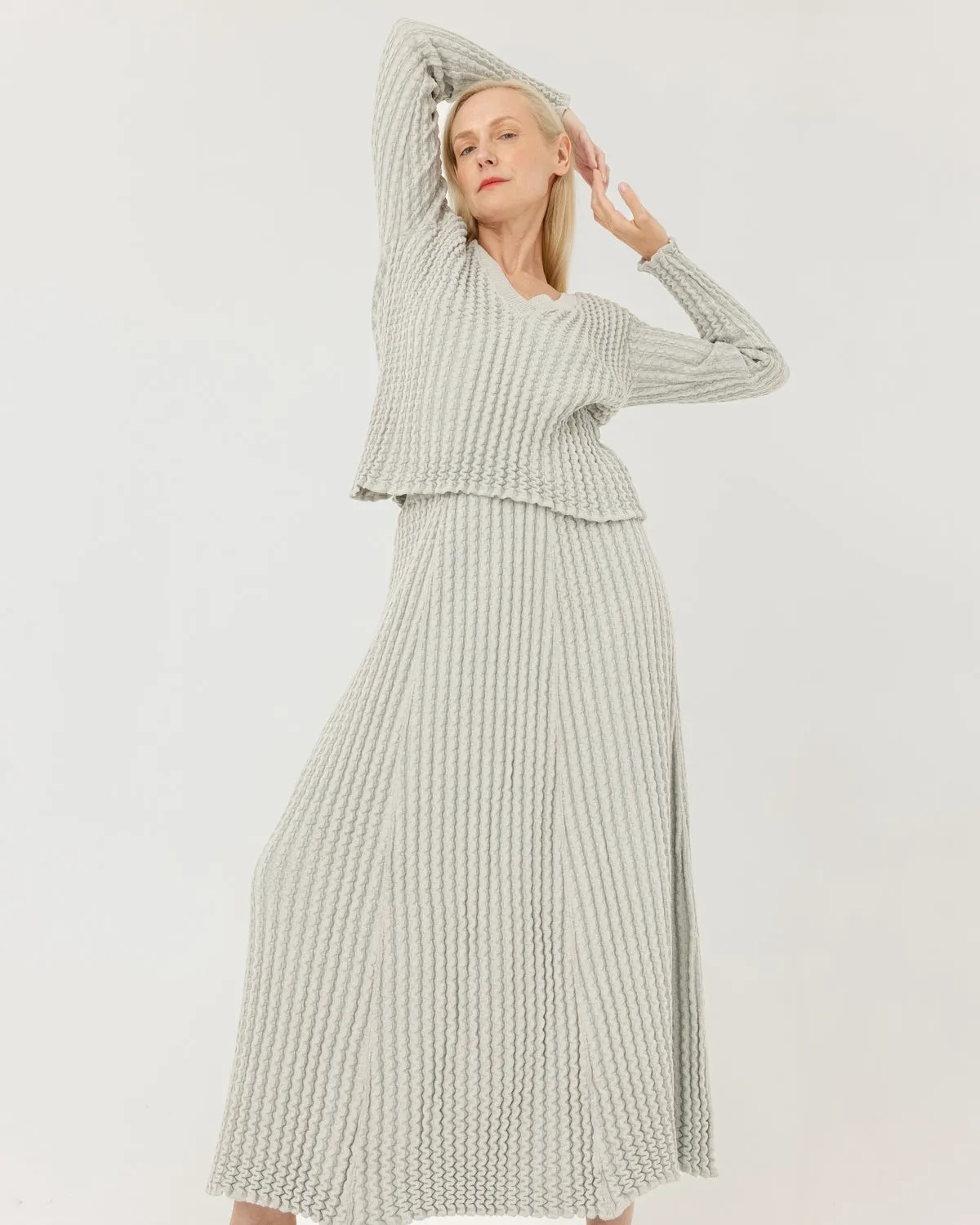 Žemės & Vagos: Sky Blue V-neck Sweater & A-line Skirt Set sold by The Knotty Ones product image thumbnail 2