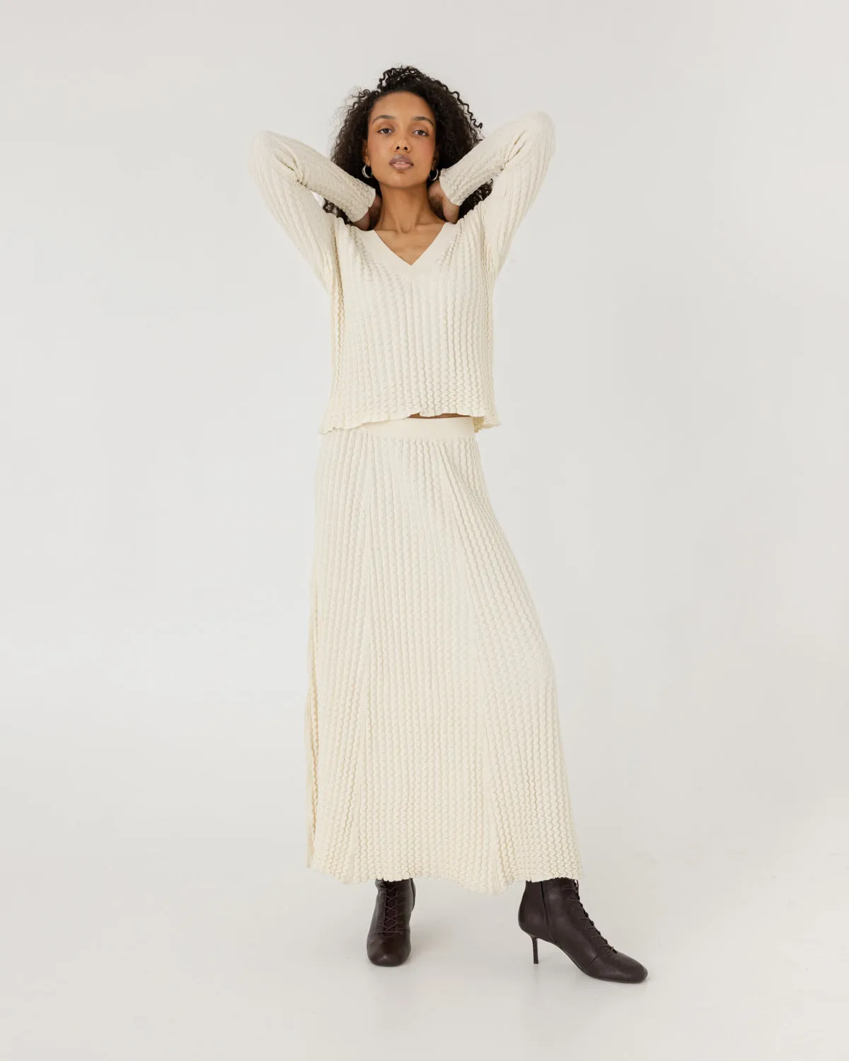 Žemės & Vagos: Sea Salt V-neck Sweater & A-line Skirt Set sold by The Knotty Ones