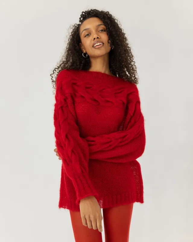 Jūra: Poppy Red Silk & Mohair Sweater made by The Knotty Ones