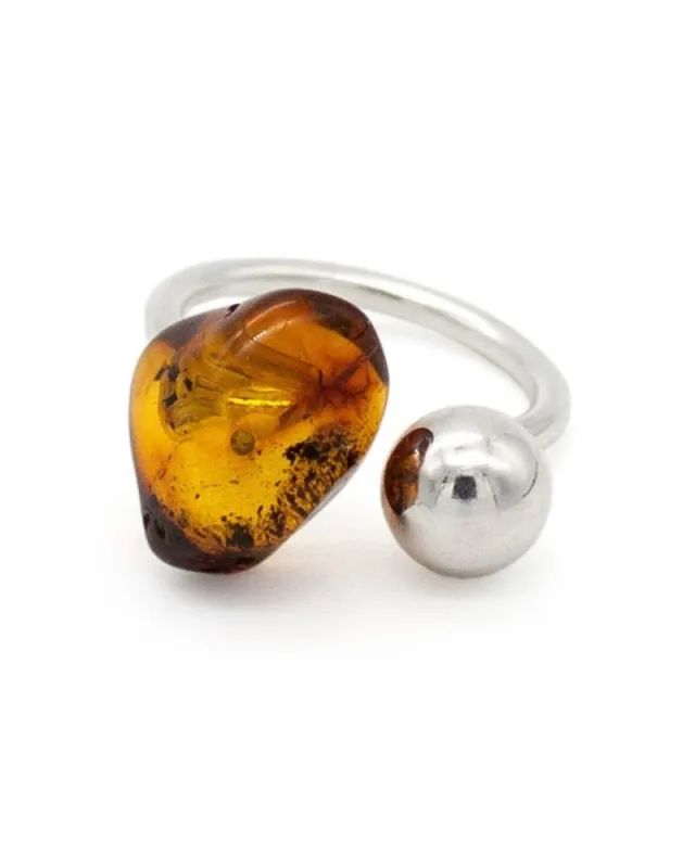 Amber Orb: Dark Silver Ring made by The Knotty Ones