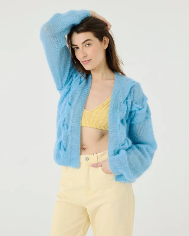 Twisted Erik: Seaglass Silk Mohair Cardigan made by The Knotty Ones